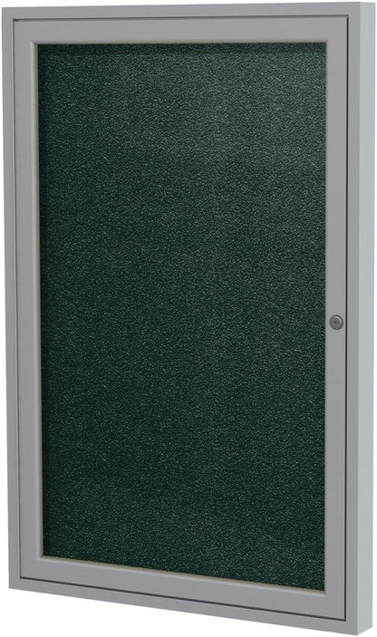 Ghent 36"x36" 1-Door Outdoor Enclosed Vinyl Bulletin Board, Shatter Resistant, with Lock, Satin Aluminum Frame - Ebony (PA13636VX-183), Made in the USA