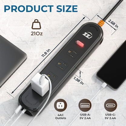 Outdoor Power Strip Weatherproof, 7-in-1 Surge Protector with 4 Wide Outlets 2USB A and 1USB C,1875W/15A, 6FT Flat Plug Multi-Plug Outdoor Extension Cord Waterproof for Indoor Outdoor, UL FCC Listed