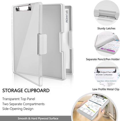 Clipboard with Storage,Heavy Duty Clip Boards 8.5x11 with 2 Storage Case,Clear Visible Top Panel Storage Clipboards,Side Opening Clip Boards,Nursing Clipboard Folder Case for Office Supplies-Lvory
