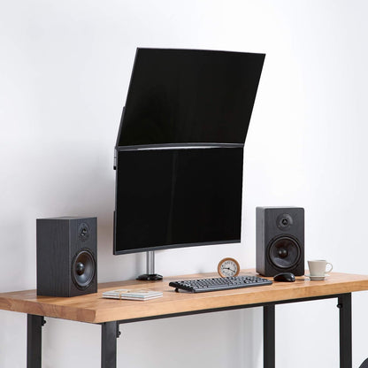 AVLT Dual 17"-32" Stacked Monitor Arm Desk Mount for 2 Flat or Curved Screens, Full Motion Height Adjustable with Swivel, Tilt, Rotation, Extra Tall, VESA, C-Clamp or Grommet Base