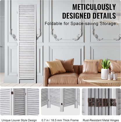 VEVOR Wood Room Divider, 8 Panel Wood Folding Privacy Screen, 66.9 Inches Tall Indoor Louvered Wooden Partition, Portable Decoration Screen, for Room Separation, Home, Office, Restaurant & Bedroom