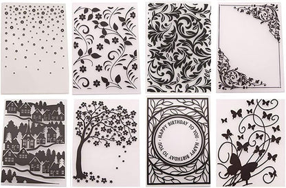 8Pcs Flower Leaf Butterfly Plastic Embossing Folder DIY Craft Template Molds Stamp Stencils Scrapbook Paper Cards Photo Album Making Tools Embossing Folders Handmade Art Craft Supplies Decorating Mold