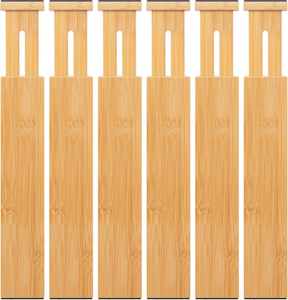 6 pcs Large Bamboo Drawer Dividers, Expandable 17"-22" Wooden Organizers for Kitchen, Office, Dresser, Bedroom, Clothes