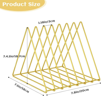 Urban Deco Triangle Desk Organizers Metal Wire Magazine Holder 7 Sections Decorative File Folder Organizer Vinyl Record Storage Office For Desk - Gold Magazine File Holder - Pack of 2