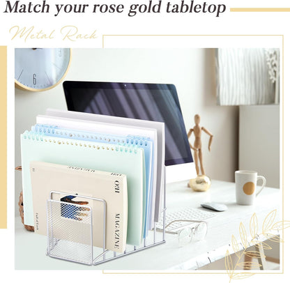 2 Pcs 7 Slot Incline File Sorter Metal Wire Mesh File Racks for Desktop Letter Sorter for Magazine Folder Book Organizer Home Office School Paper Mail Desk Storage Holder (Silver)