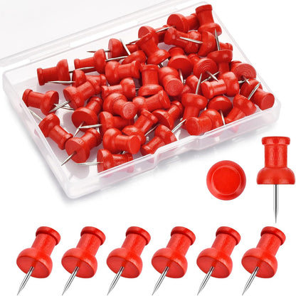 40Pcs Wood Push Pins, Decorative Thumb Tacks, Wooden Pins and Tacks, Cork Board Thumbtacks, Cute Thumbtack for Wall and Bulletin Board, Map Pins