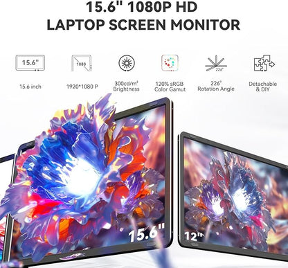 15.6" Laptop Screen Extender, FHD 1080P IPS Screen Extender Portable Monitor for 13.6"-17.3” Laptops, Travel Laptop Screen Extender with USB-C&HDMI, Triple Monitor for Windows, Mac