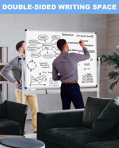 XBoard Magnetic Mobile Whiteboard, Double Sided Magnetic Dry Erase White Board on Wheels, Large Portable Easel with Stand and Aluminium Frame for Home School Office (Calendar 48x36-Inch)