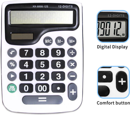 12 Digit Desktop Calculator with Large LCD Display and Sensitive Button, Dual Solar Power and Battery, Standard Function for Office (YE8898)