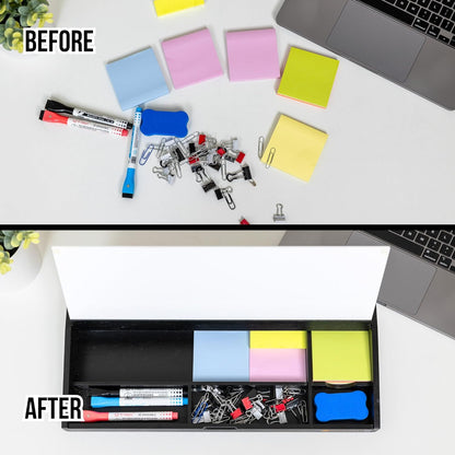 Dry Erase Desk Organizer - 16.2"x6.7"x2" with 3 Markers and 1 Eraser, KAHJIN Black Bamboo Desktop Dry Erase Board - Aesthetic Small Whiteboard for Desk Accessories at Home, Office, Cubicle, or School