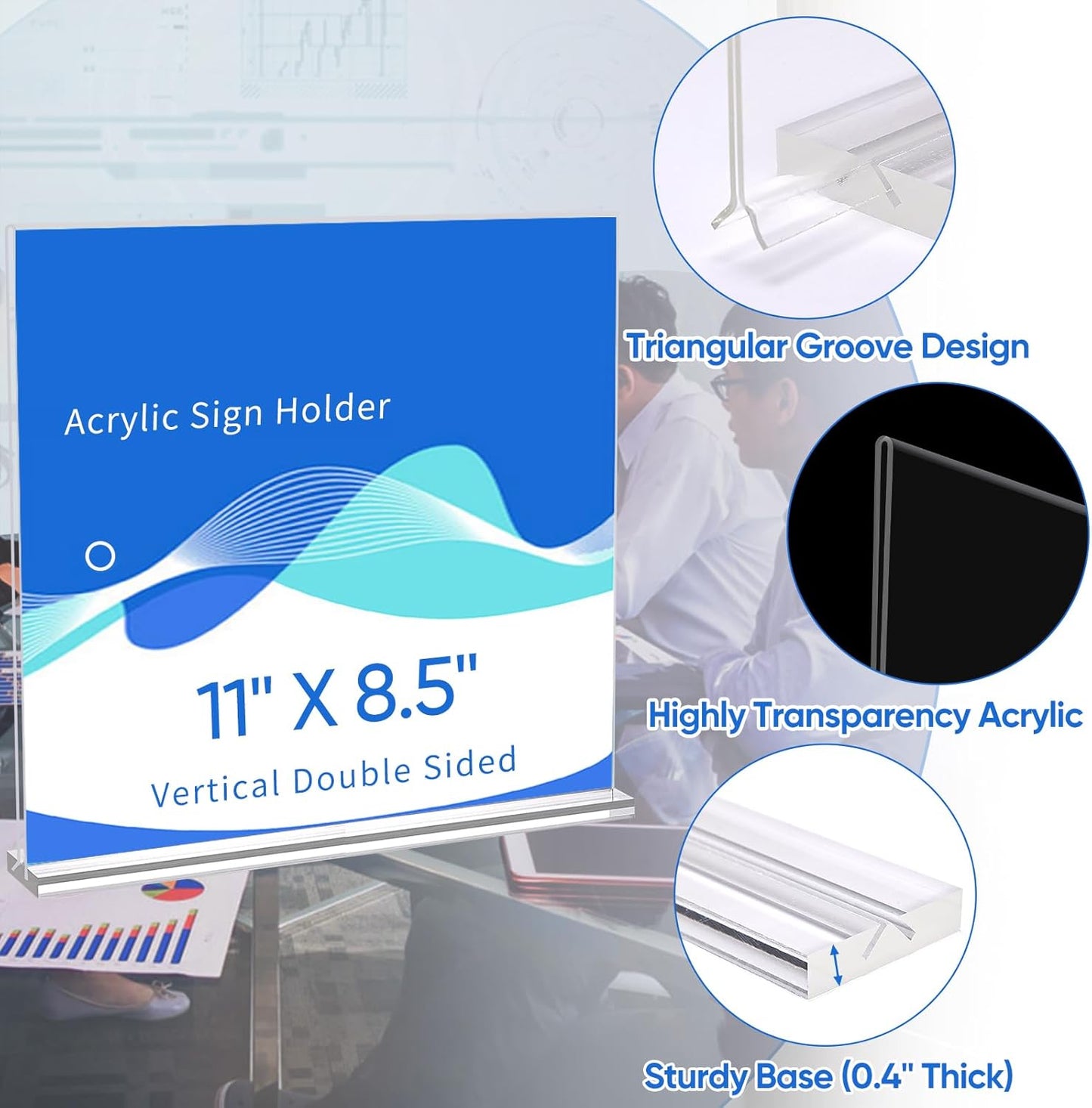 Acrylic Sign Holder 11 x 8.5, Horizontal 6 Pack Clear Double Side T Shape Acrylic Table Sign Stands for Displaying, Flyer Holder Paper Card Holder for Office Business Store Restaurants