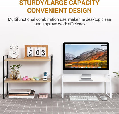 YGYQZ Wood Office Desk Shelf Organizer - Desktop Supplies Cute Dresser Top Organization Storage Rack and Cubicle Decor Aesthetic Bookshelf for Women Man and Kids(White-Single Tier)