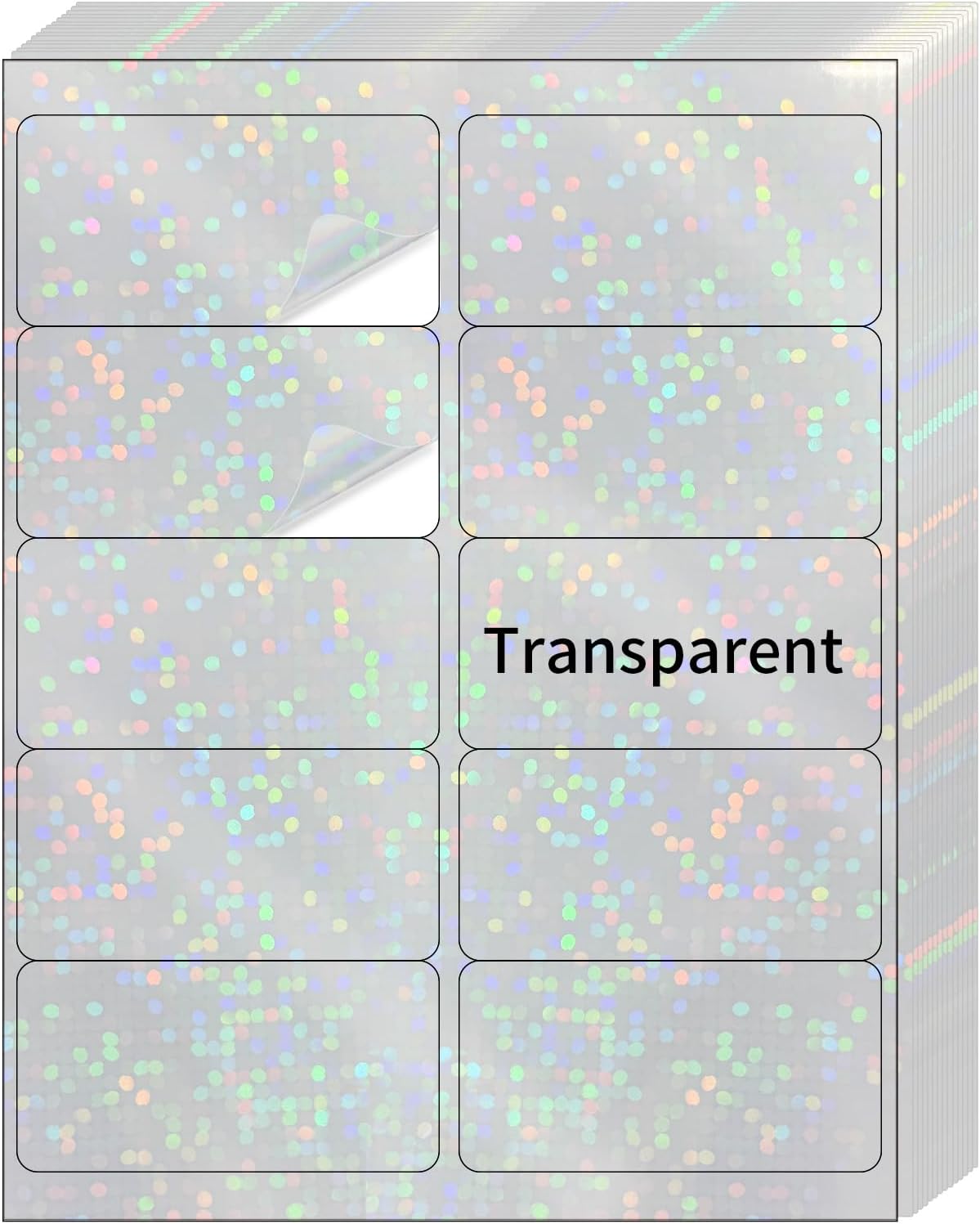 STARLIBOO Transparent Stickers Labels - 2" x 4" Clear Address Labels Mailing Stickers for Laser/Inkjet Printer 8.5"×11"- 20 Sheet (Clear Holographic Dot)