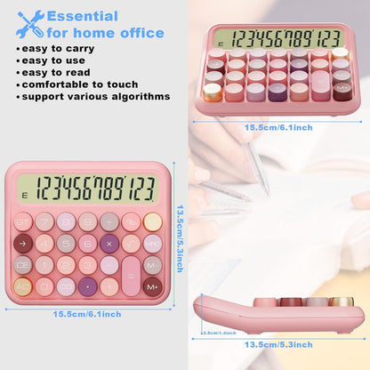 Mechanical Calculator 12 Digit Extra Large 5-Inch LCD Display, DECKLIT Battery Desk Calculator, Big Buttons Easy to Press Use as Office Calculators Desktop, 15°Tilt Screen for Kids Calculator(Rose)