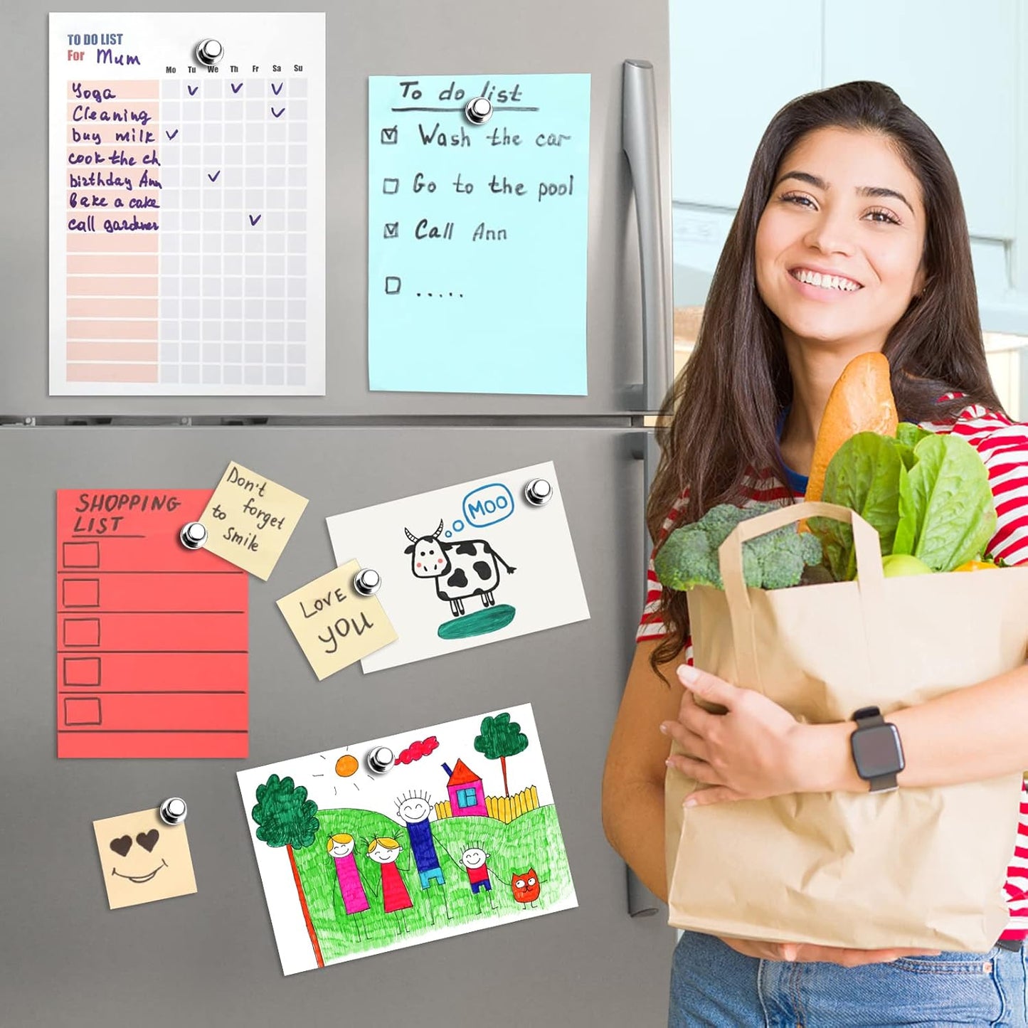 Pack of 8 Magnets for Whiteboard Fridge Magnets Strong Silver Push Pin Magnets Small Refrigerator Magnets for Classroom School Office Adults