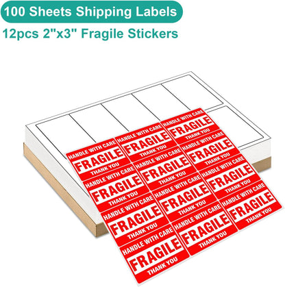 MFLABEL 2"x4" Shipping Labels - 1000 Premium Matte White Address Labels for FBA, Laser & Inkjet Printers (100 Sheets, 10/Sht) + Free Fragile Stickers!
