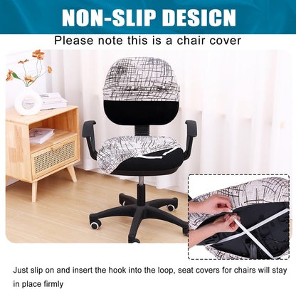 Smiry Stretch Printed Office Computer Chair Covers, Universal Washable Removable Desk Rotating Chair Slipcovers Protector, Seat + Backrest Cover - Brown and White