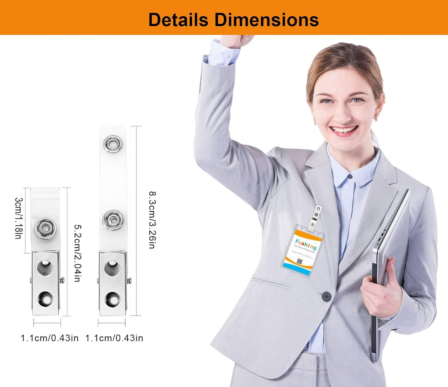 Fushing 250Pcs Metal Badge Clips with Clear PVC Straps for ID Cards and Badge Holders