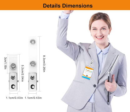 Fushing 250Pcs Metal Badge Clips with Clear PVC Straps for ID Cards and Badge Holders