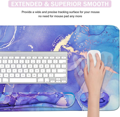 4-in-1 Large Mouse Pad, Keyboard Wrist Rest Pad & Wrist Support Mousepad Set, Extended Desk Pad Waterproof Desk Mat for Home Office Study Game
