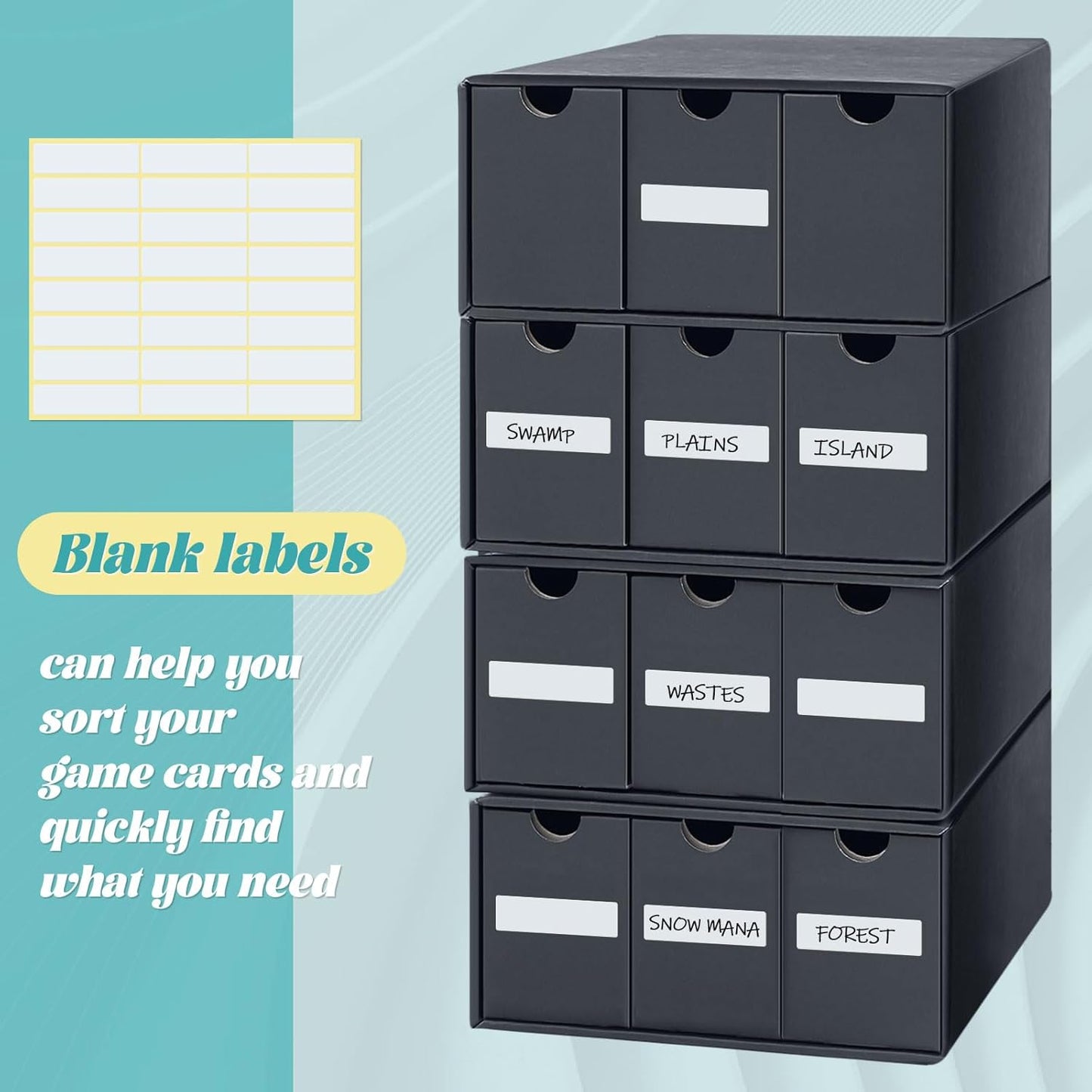 Cholemy Trading Card Storage Box 15000+ with 70 Cardboard Storage Divider, Label Sticker for Collection Compatible with TCG, Sport Cards(4 Row, 3 in A Row,Black)