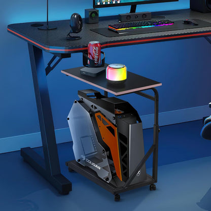 Ergonomic Height Adjustable Computer Tower Stand, 2-Tier CPU Holder Cart Under Desk, PC Floor Stand for Office Gaming Black and Pink