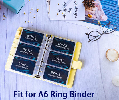 40 Pack 240 Pockets A6 Binder Business Card Sleeves, Ultra-Clear K-pop Photocard Sleeves, Double Sided 3 Pocket 6 Ring Planner Refill Pages for Business Card, Credit Card and K-pop Photocard