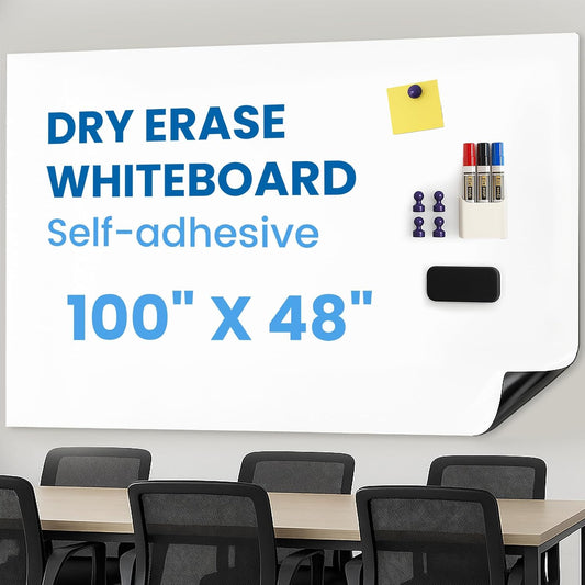 YOUNGJQ Large Magnetic Whiteboard Surface 100" x 48", Self-Adhesive & No Ghosting Dry Erase White Board Sheet for Wall, Peel and Stick Wallpaper for Conference Room Playroom Office