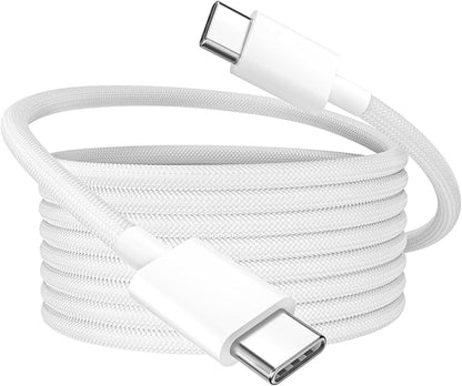 Quntis USB C Cable, USBC to USBC Fast Charging Cable Nylon Braided (3ft 60W, 1-Pack) for iPhone 16/15 Pro/Plus/Pro Max, iPad mini 6/7/Pro/Air, MacBook Air/Pro, Samsung Galaxy S24 and More (White)