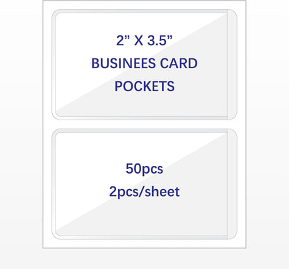 Clear Adhesive Business Card Pocket swith Side Open for Loading, 50 Pack, Plastic Labels Holders for Storage Bins and Library Card, Ideal for Organizing and Protecting Your Business Cards