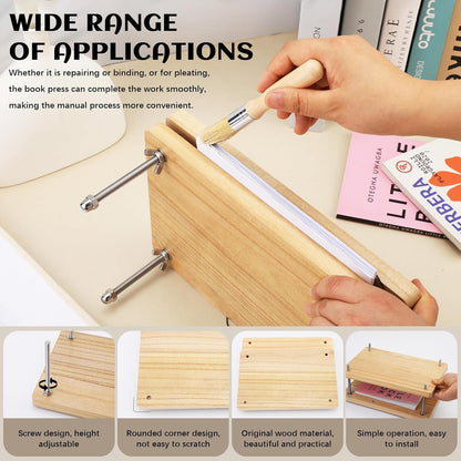 JUPEAN Book Press—7.9”x11.6” Wooden Book Binding Press Bookbinding Kit Portable and Easy Assemble Books Binding Kits for DIY Bookbinding