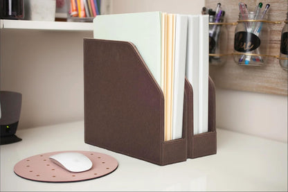 MobileVision Executive Brown Cloth Fabric Vertical File Holders - 2 Piece Combo