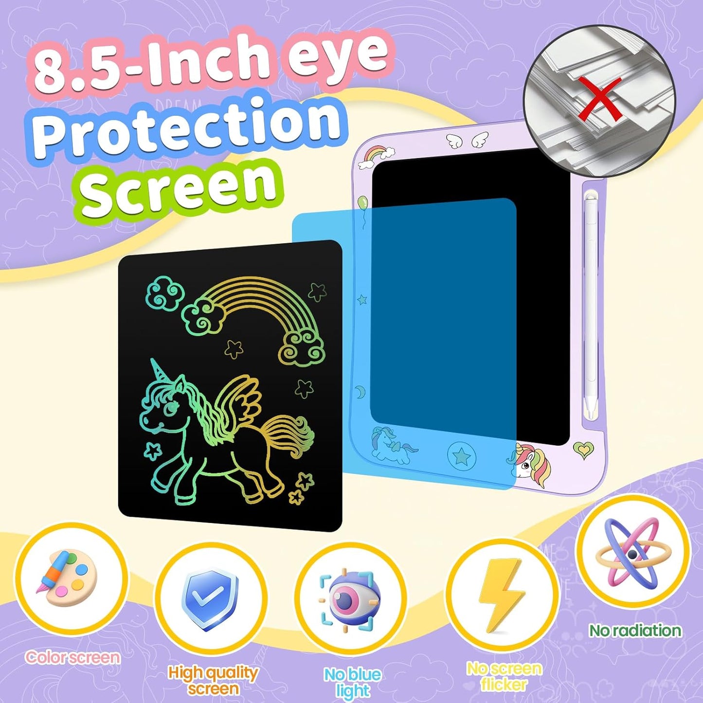 LCD Writing Tablet for Kids, Colorful Screen Drawing Board for 3-7 Year Old Boys & Girls - Educational Toys for Birthday & Christmas (Unicorn)