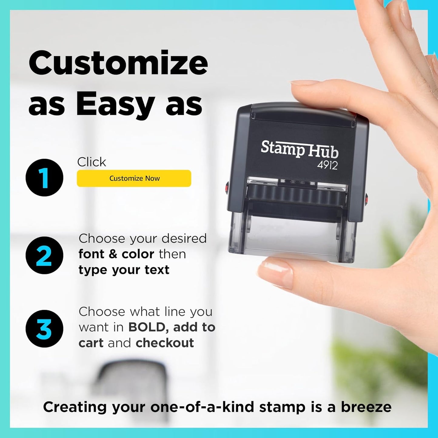 Self Inking Personalized Stamp - Up to 4 Lines, Custom Return Address, Customizable Office Name Rubber - Easy to Change Ink Cartridge, Multiple Ink Color Options - Medium