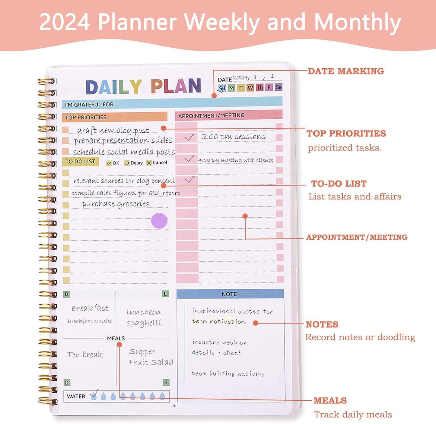 2025 Undated Weekly Planner,To Do List Notebook, Daily Notepad,Weekly Goals Planner, Habit Tracker Journal for Home and Work,8×10inch, Hippies