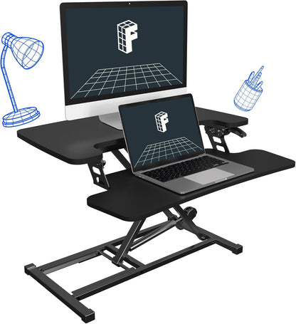 FLEXISPOT 28'' Black Height Adjustable Standing Desk Converter Sit-to-Stand Desk Riser with Wide Keyboard Tray Workstation for Home and Office