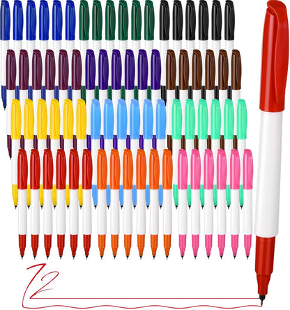 72 Pack 0.4mm Ultra Fine Point Permanent Marker Bulk, Fine Tip Permanent Markers Set, Quick Dry, Waterproof, Durable, Works on Paper, Glass, Ceramic, Plastic, Wood, Rock, Metal (12 Colors)