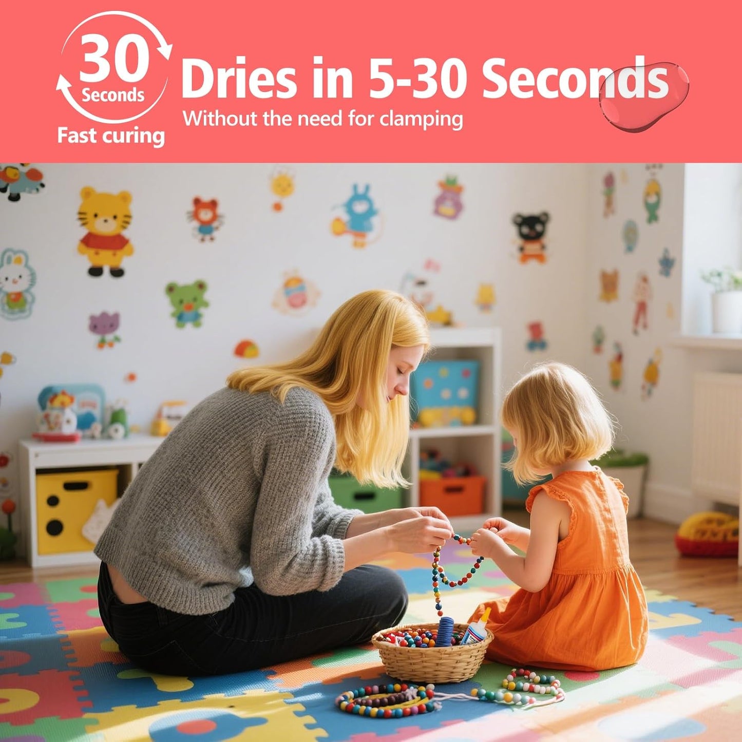 Super Glue for Jewelry Bracelet with Anti Clog Cap. 6 X 1 Fl Oz,Ca Glue - Adhesive Clear Glue for Bracelets,Necklaces,Clay Beads, Bead Charms, Punctuation Beads,Heishi Beads,Quick Dry