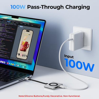 RayCue 2-in-1 USB C Hub, USB C to HDMI Adapter with HDMI 4K@60Hz & 100W PD Charging - Adapter for Laptop, MacBook, IPad (USB-C), iPhone 15/16, Tablets, Switch