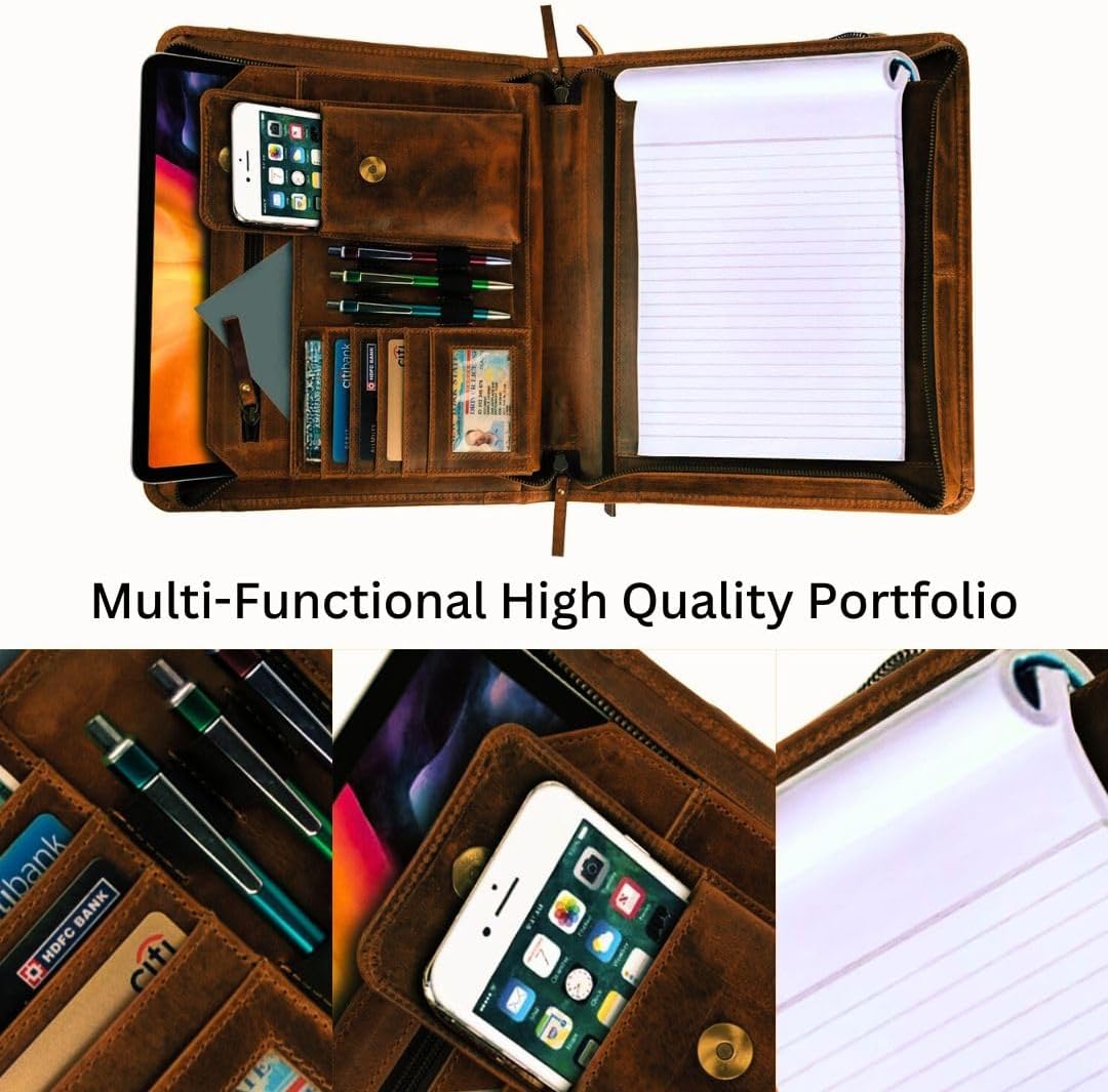 Jajmo Legacy Top Grain Leather Portfolio - Professional Business Padfolio & Document Organizer with Writing Pad for Men & Women