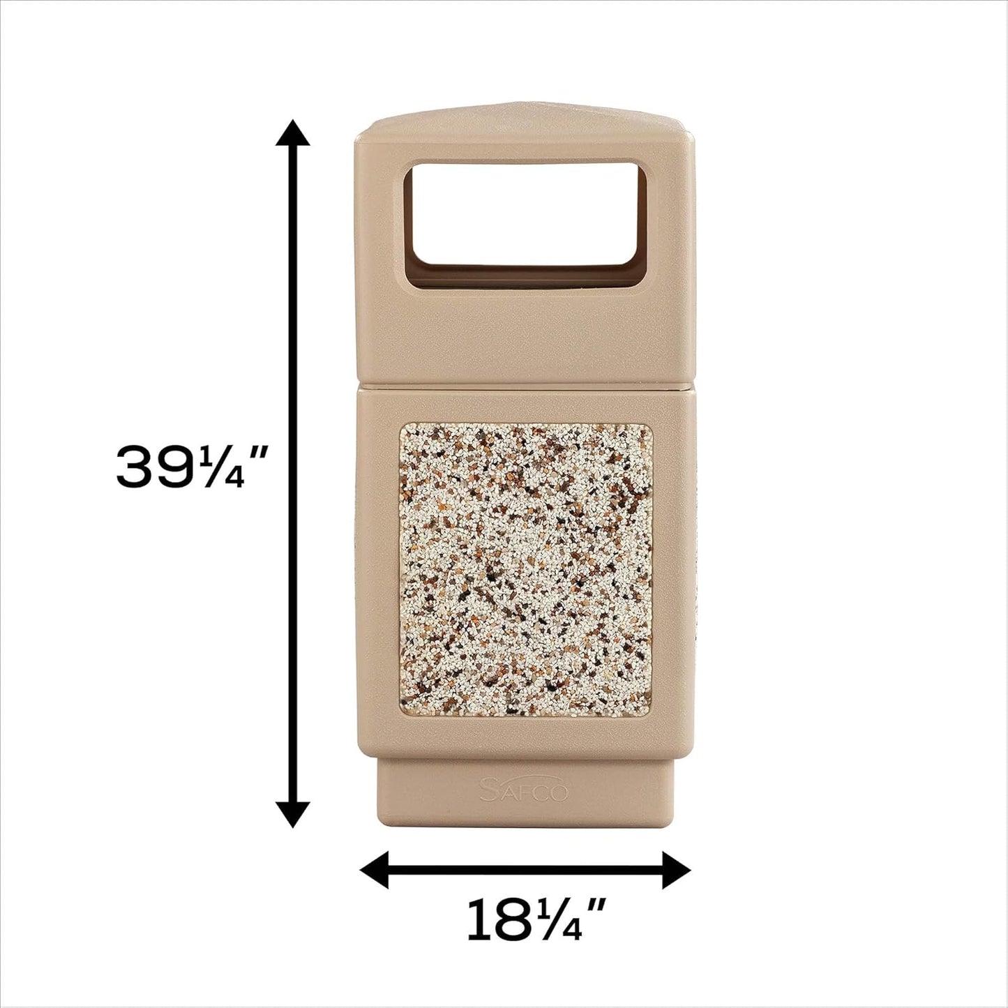 Safco Canmeleon Trash Can, 38 Gallons, Indoor and Outdoor Use, Durable & Weather-Resistant Commercial Garbage Can with Stone Panels, Tan