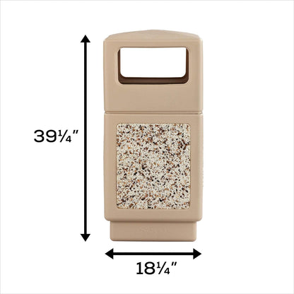 Safco Canmeleon Trash Can, 38 Gallons, Indoor and Outdoor Use, Durable & Weather-Resistant Commercial Garbage Can with Stone Panels, Tan