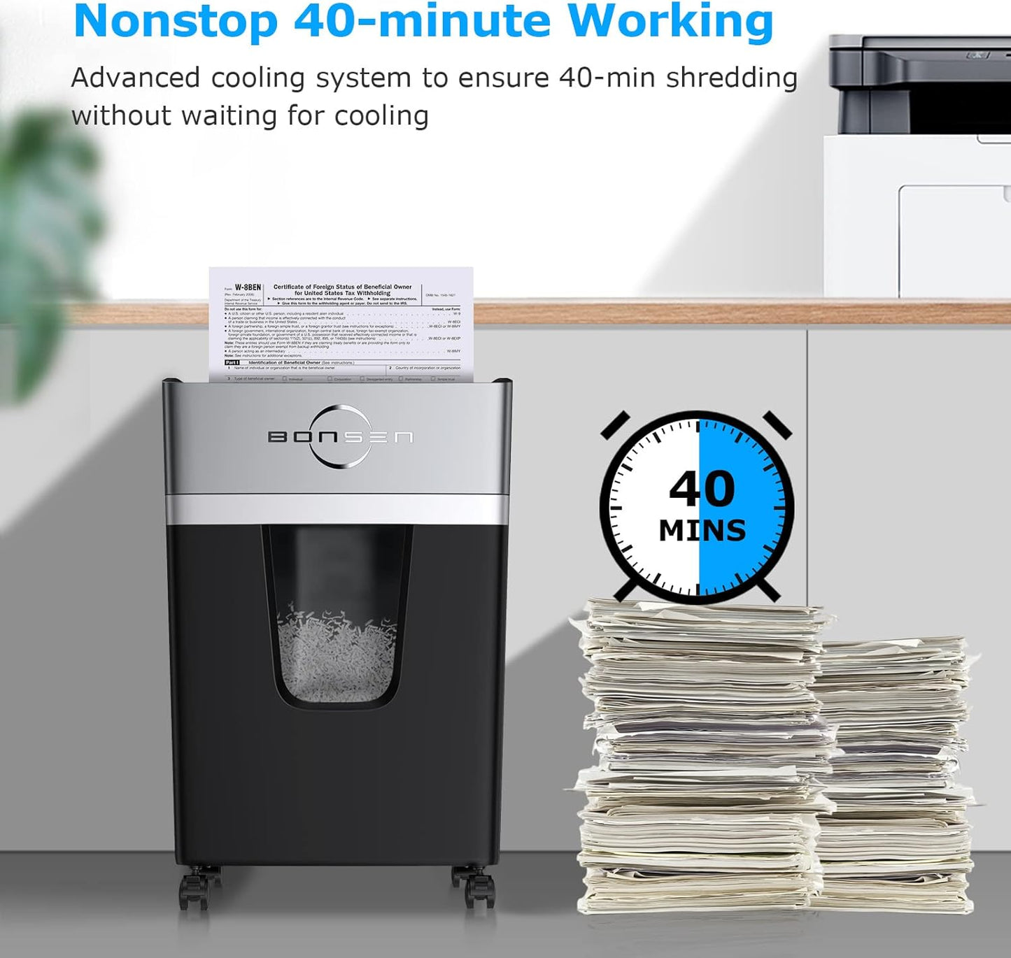 BONSEN 12-Sheet Micro Cut Paper Shredder for Home Office Use, High Security Level P-4/55 dB Ultra-Quiet / 40-Minutes Shredding Shreds Credit Card/Staples, 5.3 Gallons Pullout Bin (S3106)