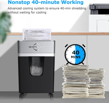 BONSEN 12-Sheet Micro Cut Paper Shredder for Home Office Use, High Security Level P-4/55 dB Ultra-Quiet / 40-Minutes Shredding Shreds Credit Card/Staples, 5.3 Gallons Pullout Bin (S3106)