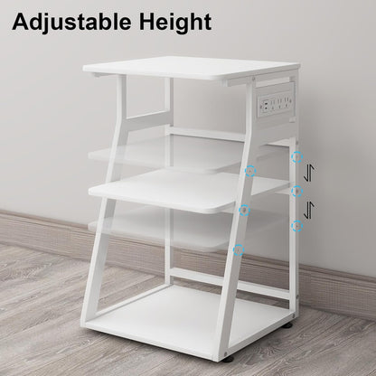 Natwind 19.7"x15.7" Printer Stand,3 Tier Printer Table with Charging Station, Rolling Cart with Adjustable Storage Shelf for Home Office Organization, Stand for Heat Press,3D Printer (White)