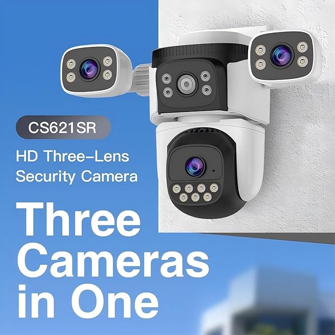 Cameras for Home Security, Outdoor PTZ Camera, 6MP Triple-Lens 360° Panoramic, Auto-Tracking Full-Color Night Vision, IP66 Weatherproof