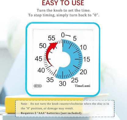 60-Minute Visual Timer for Kids, Time Management Tool Study Classroom Timer, Home Edition Silent Countdown Timer for Toddler, Teachers and Adults (Blue)