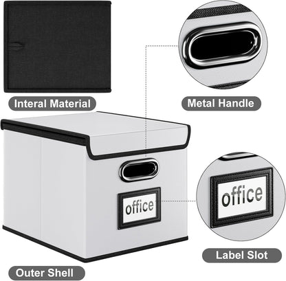 Huolewa File Organizer Box with Lid, Collapsible Faux Leather Hanging File Folder Box Organizer with Plastic Slides, Decorative Home/Office Filing System Boxes for File and Folders Storage