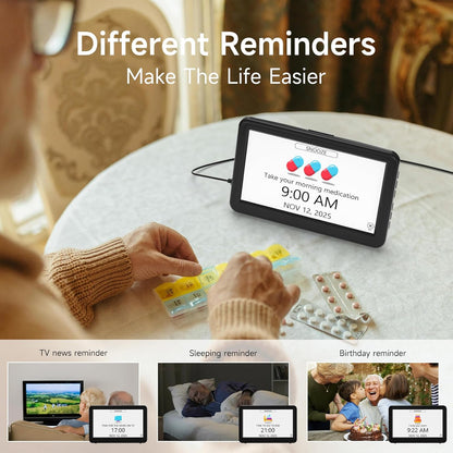 Raynic Date Clock, Digital Calendar Clock with 12 Themes, 20 Alarms, 20 Reminders, Semi-Automatic Dimming, 12/24 Hours, Auto DST for Desktop, Office, Students (Black, 7 Inches)