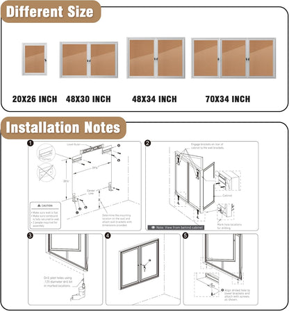 48"x30" Enclosed Bulletin Board, Outdoor Lockable Weather-Resistant Aluminum Cork Noticeboard for School & Office, Silver Frame w/Cork